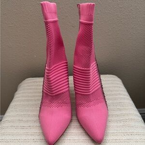 Anne Michelle Pink Knit Heeled Boots